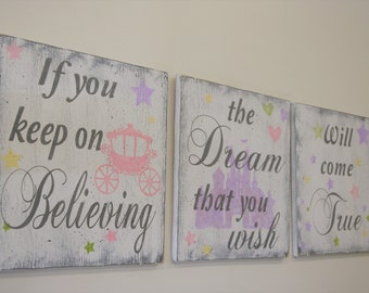 Girls Nursery Wlod Sign Disney Nursery If You Keep On Believing Shabby Chic Nursery Vintage Nursery Above Crib Decor Nursery Artwork