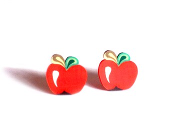 Red apple earrings, red apple studs, apple earrings, cute earrings, girls first earrings, fruit studs, Cute studs, stocking filler gifts