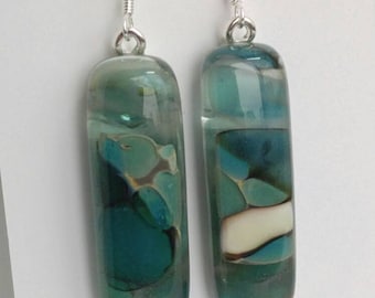 Fused Glass Earrings, Pebble Look, One of a Kind, Wearable Art, Handmade Jewelry
