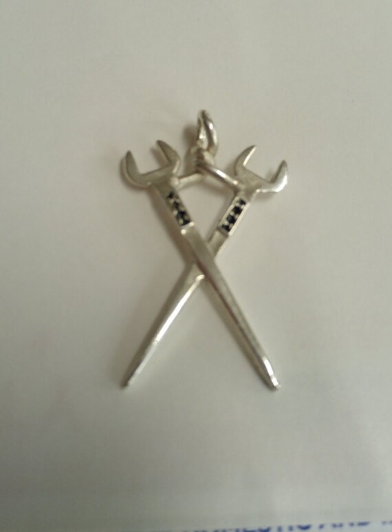 Crossed Spud Wrench Pendant in Sterling silver 10K yellow