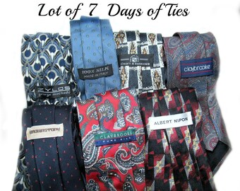 lot vintage ties, Paisley tie, designer tie, Wide tie, Silk tie, 7 Ties, # 39