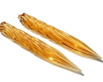 Pair Vintage Czech twisted pale amber glass Fountain ink dip dipping pen nibs calligraphy
