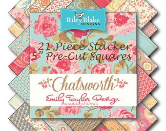 Riley Blake Chatsworth Stacker, 21 Pre-Cut 5" Squares, Charm Pack Style, Floral Pre-Cut Fabric Bundle, Riley Blake Stacker, Cotton Fabric