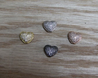 CZ Micro Pave 11mm Heart Beads