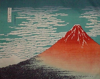 Japan Fabric Furoshiki Hokusai's 'Aka Fuji' Red Fuji Cotton Woodblock Print Fabric 48cm w/Free Insured Shipping