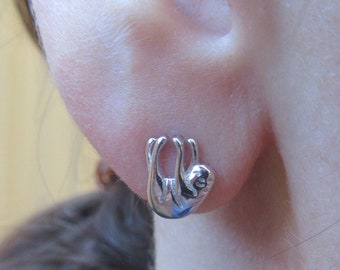 Extra tiny little Sloth Earrings, Sterling Silver, Sloth Jewelry, miniature sloth, sloth gift, cute animal studs, sloth