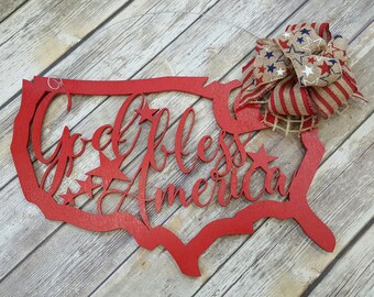 Fourth of July Door Hanger - July 4th Wreath - Independence Day - God Bless America