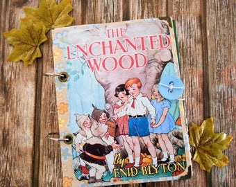 Journal or memory book- Handmade book: The Enchanted Wood - 60 pages, journal space and decorative pages, ring binding, ephemera