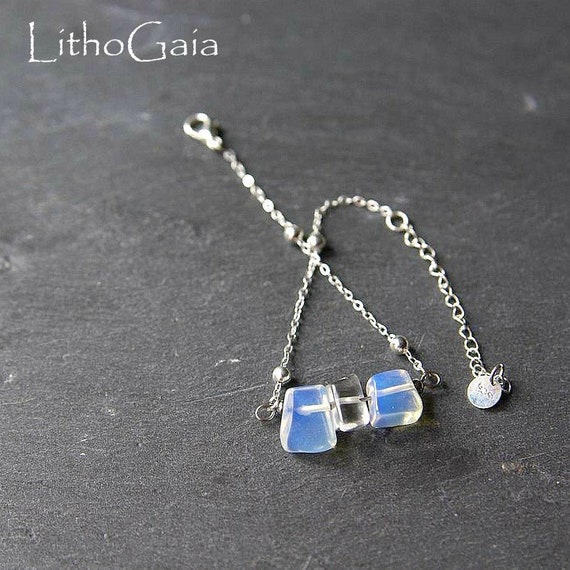 Opaline Bar Bracelet or Anklet 925 Sterling Silver, birthstone Bracelet, Opaline jewelry, Zodiac Gift for Her, Opaline beaded Anklet