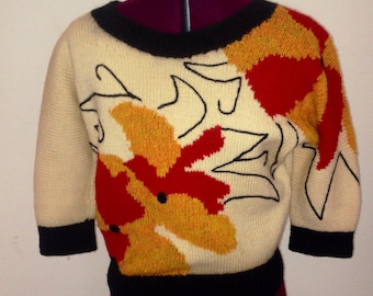Vintage 1960s Sweater Pin up Crop Top Bombshell