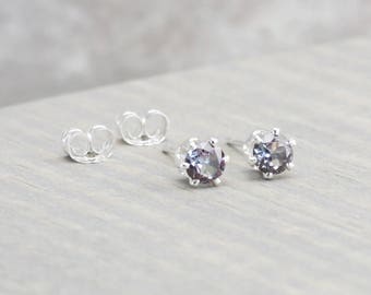 Sterling Silver Alexandrite Stud Earrings - June Birthstone Earrings - 4mm Studs - June Birthday - Alexandrite Earrings - Christmas Gift