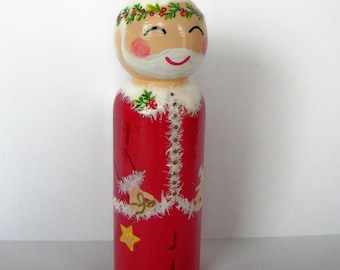 Hand Painted Love Boxes Santa Claus Christmas Peg Doll Wood