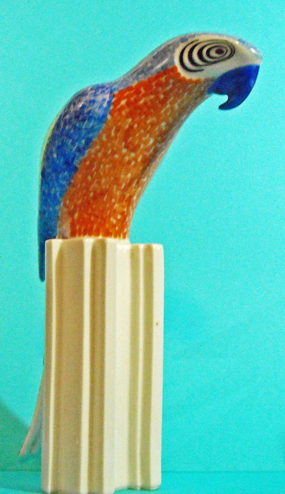 Rare vintage Atelier Perkin Hammer Porcelain Czechoslovakia Stylized Decorative Macaw Parrot