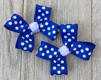 Hair Bows,Royal Blue Polka Dot Hair Bows,Pigtail Hair Bows,Baby Hair Bows,Toddler Hair Bows,3 Inch Hair Bows,Alligator Clips,Birthday Part