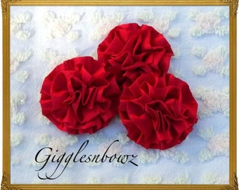 Set of 3 Beautiful RED Satin Rosettes Puff Flowers