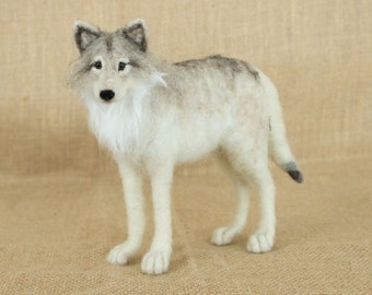 Made to Order Needle Felted Wolf: Custom needle felted animal sculpture