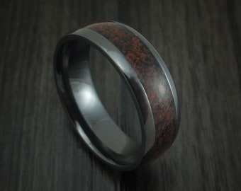 Black Zirconium and Red Dinosaur Bone Ring Custom Made Fossil Band
