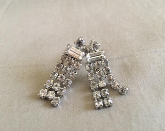 Vintage Silver Rhinestone Dangle Earrings