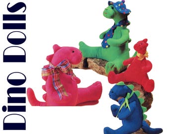 Plush Dinosaur Dolls Dinosaur Pattern Stuffed Dinosaur Toys McCALLS 788 UNCUT three sizes 21.5" 15" 10" Plush Dolls With Doll Clothes