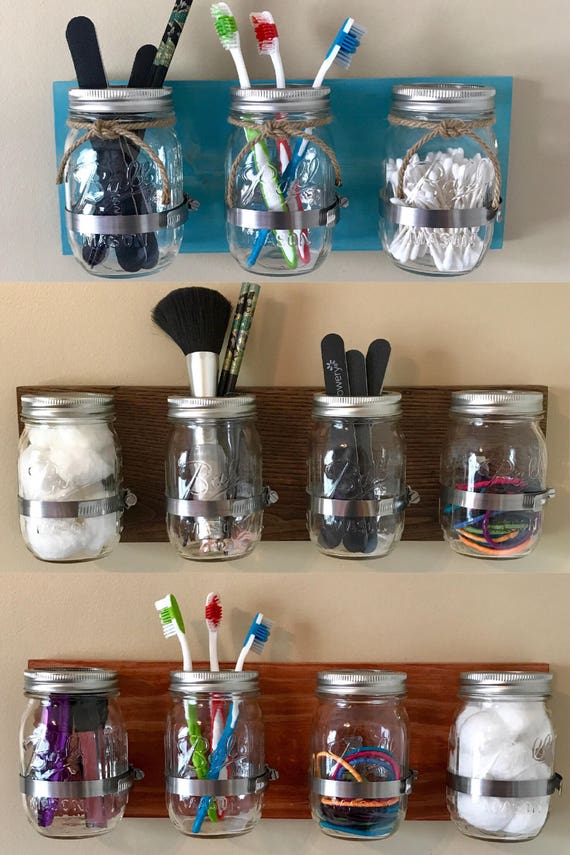 Mason Jar Wall Organizer Bathroom Organizer Wooden Mason Jar
