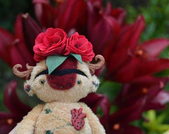 Frida Kahlo art doll, Mexican Artist painter handmade doll fantasy plush artdoll