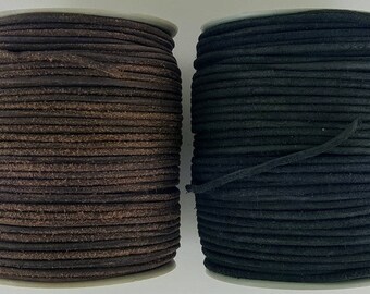 BLACK or BROWN 3 mm Round LEATHER Cord 2-5 Metre Lengths