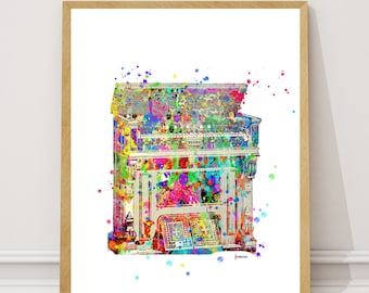 Vintage Piano Print, Piano Watercolor Art Print, Piano Wall Decor Home Decor Instant Download, vintage piano piano poster, Piano
