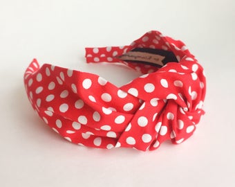 Red white polka dot top knot Womens Headbands Gift for her cute retro ladies rosie dolly Hairband turban Adult headband woman Head band