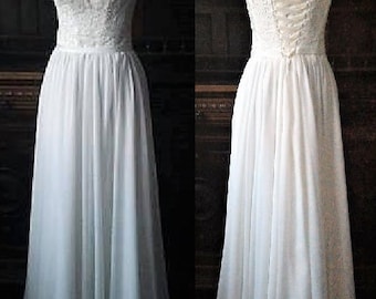 Beach wedding dress,Boho Vintage,Inspired,A-Line, Wedding Dress,Illusion Neckline,Cap Sleeves,Lace Corset, Open Back,Prom dress,