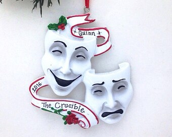 Theater Personalized Christmas Ornament / Theater Masks Ornament / Masks of Comedy and Tragedy / Actor Ornament
