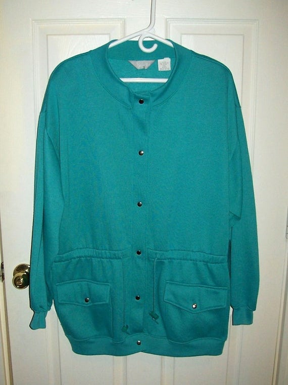 Vintage Ladies Green Fleece Snap Front Jacket by Blair 2 XL
