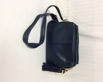 Tignanello, black leather purse,bag,black Leather, Purse ,bag,Fringed Tassel ,Shoulder Bag