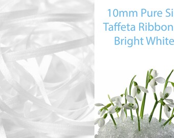 5 metres of 10mm White Silk Ribbon