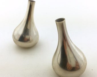 2 Dansk Onion Candlesticks, IHQ France, 1960s, in original box, silver, teardrop, mid century modern, minimalist, candle holder vintage
