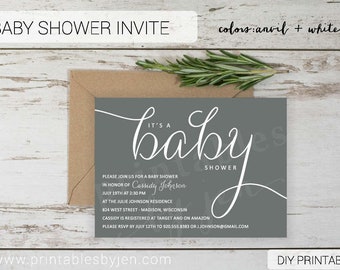Baby Shower Invite | DIY Printable File | Sophisticated Design | Gender Neutral Gray