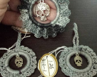 Crocheted 3 AnyTime Ornaments skulls goth inventory clearance