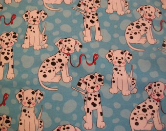 Dalmatians on Blue - Snuggle Flannel Fabric - BTY - Dalmatian Puppy Dog