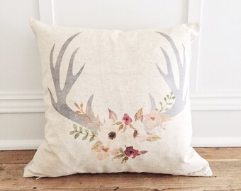Floral Antler Pillow Cover