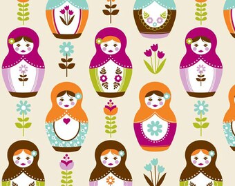 1 YARD Riley Blake Little Matryoshka Whimsical Multicolored Russian Nesting Dolls on Cream