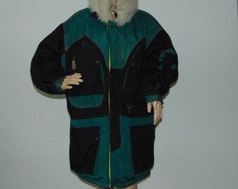 Vintage 80s Parka winter coat Mens parka Winter parka Parka with fur Ski parka Ski coat Green parka jacket Oversized coat Mens ski coat