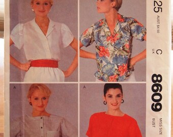 Vintage McCalls Sewing Pattern 8609 Top Size 12