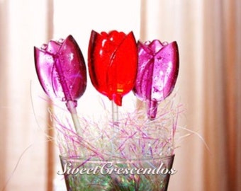 TULIPS AND IRIS Lollipops- Hard Candy Lollipops- Bridal Shower and Wedding Lollipops- Garden Party Favors