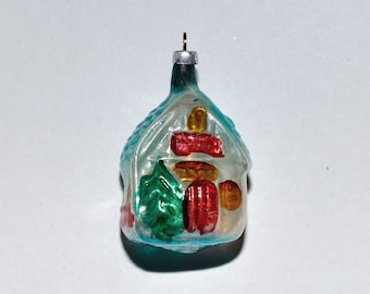 Antique German Mercury Glass Cottage House Christmas Ornament, circa 1920s