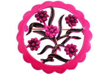 Vintage Pink Enamel Flower Brooch, Large Pink Enamel Flower Pin, Pink Daisy Brooch, Pink Flower Brooch