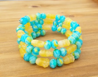 Yellow tulip spring Bracelet,Beaded spring flower bracelet,Easter bracelet,Spring Jewelry,Wrap bracelet,Spring Jewelry