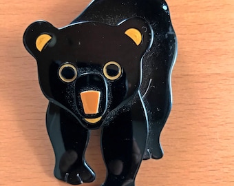 Lea Stein Black Bear Brooch - Signed Lea Stein Paris
