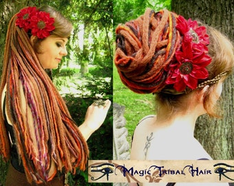 GIPSY DREAD FALLS 112 fantasy Larp yarn dreadlocks 60cm/24" Amazon Warrior hair piece Boho dread extensions Tribal Fusion Belly Dance dreads