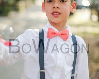 Boys light coral bow tie & suspender set