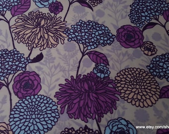 Flannel Fabric - Purple Florals - By the yard - 100% Cotton Flannel