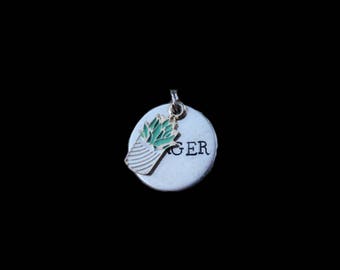 Silver Pet ID Tag with Potted Succulent Charm